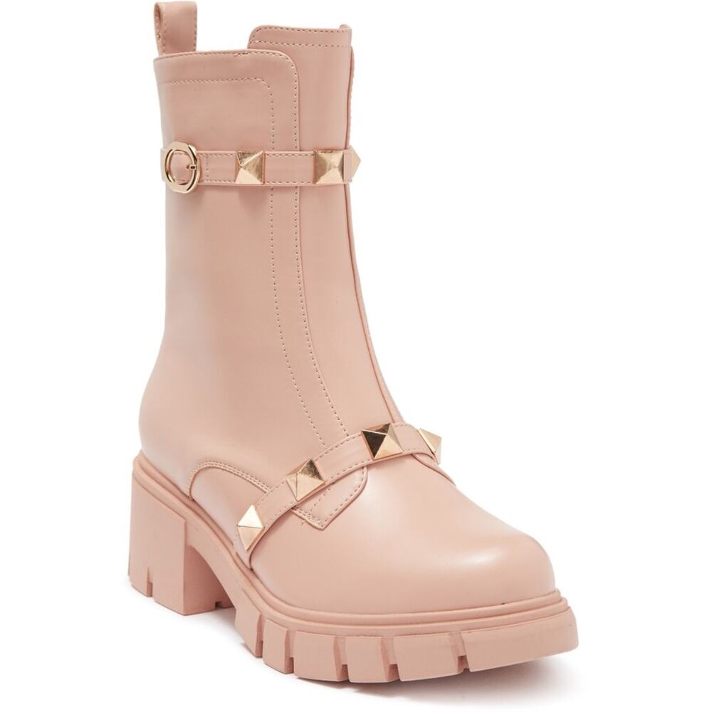 New Cape Robbin Yuri Pyramid Stud Lug Sole Boot in Nude/Pink Women's Size 10